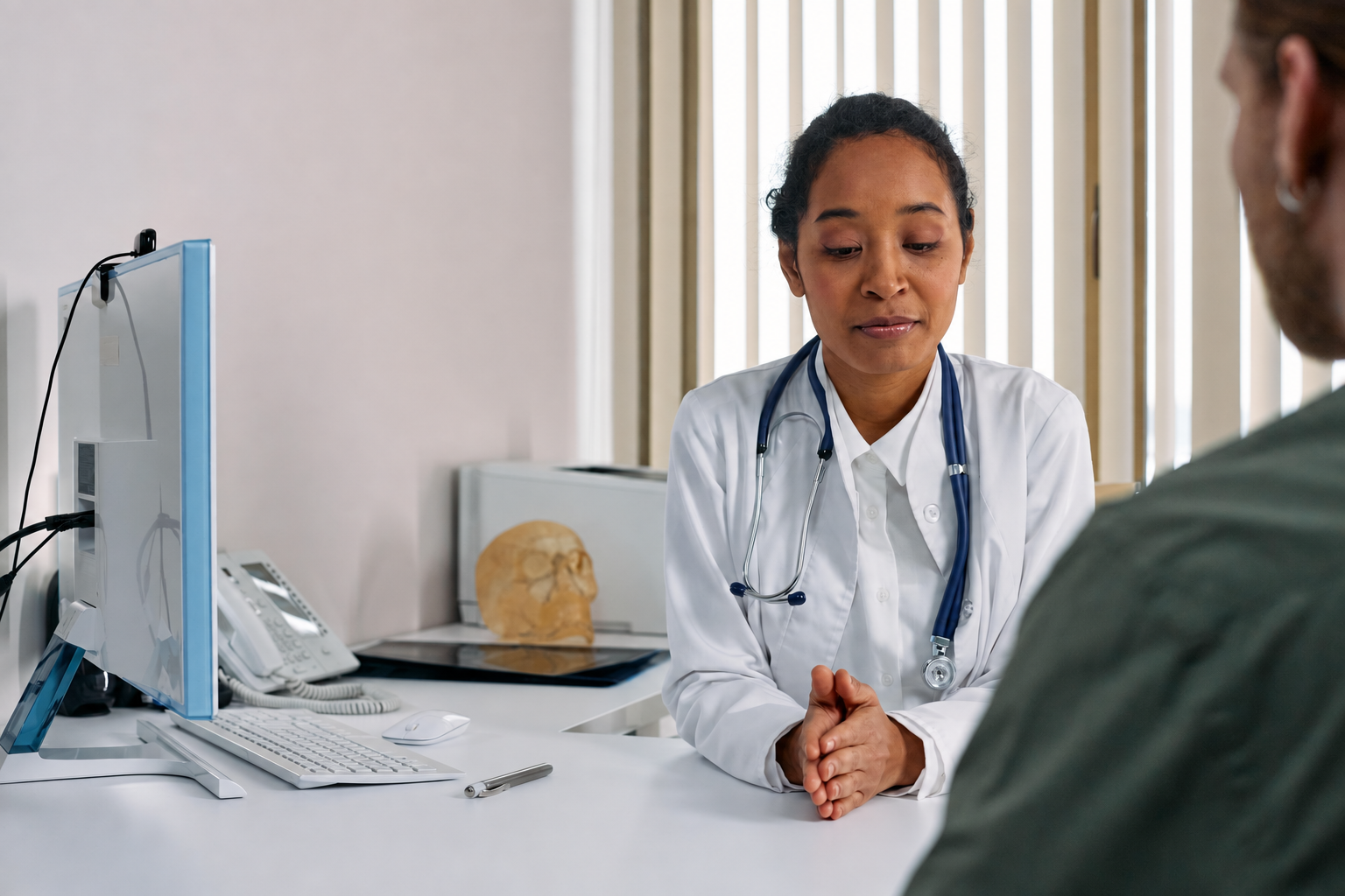 Ärztin im Gespräch mit einem Patienten